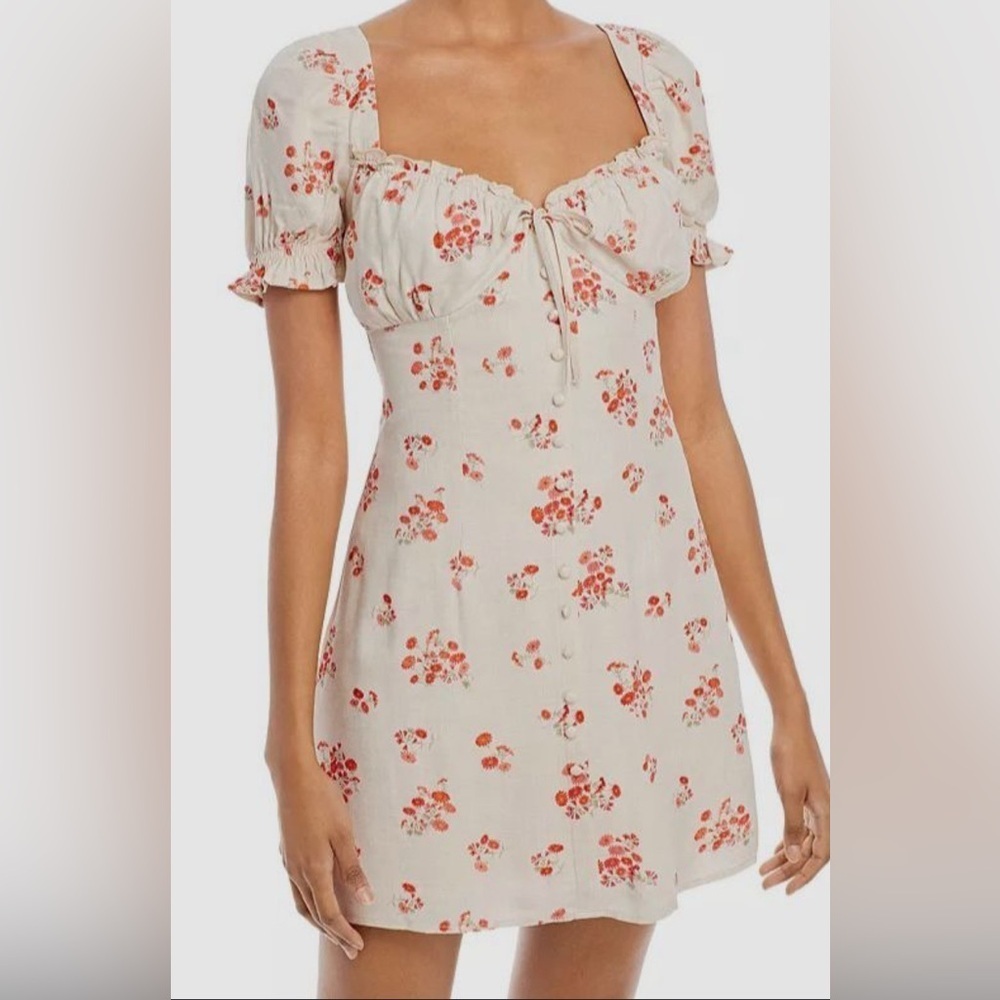 Bardot Cream and Red Floral Midi Dress